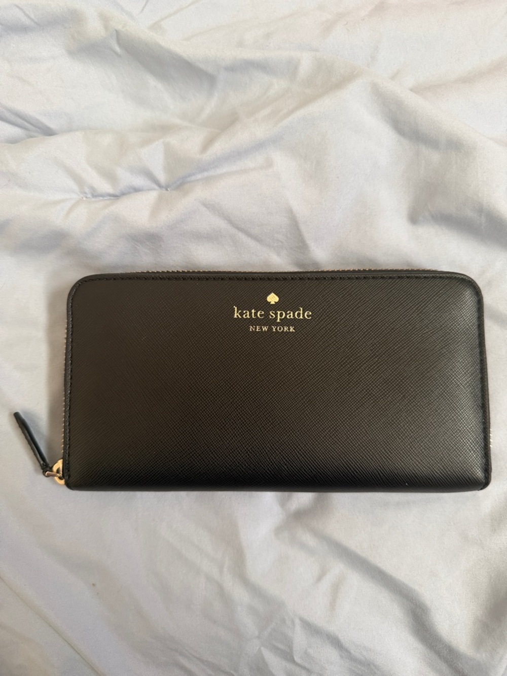 kate spade Black Gold Zip-Around Leather Wallet